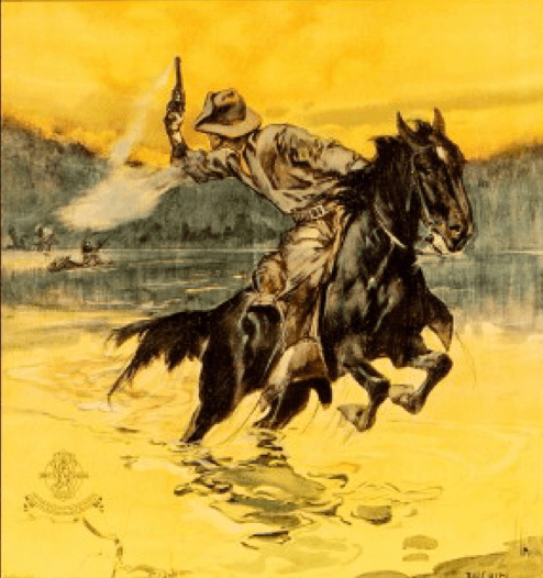 Western landscape — rider and horse at golden hour